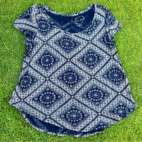 Lucky Brand Geometric Patterned Stretchy Blouse, Size M - Picture 1 of 3